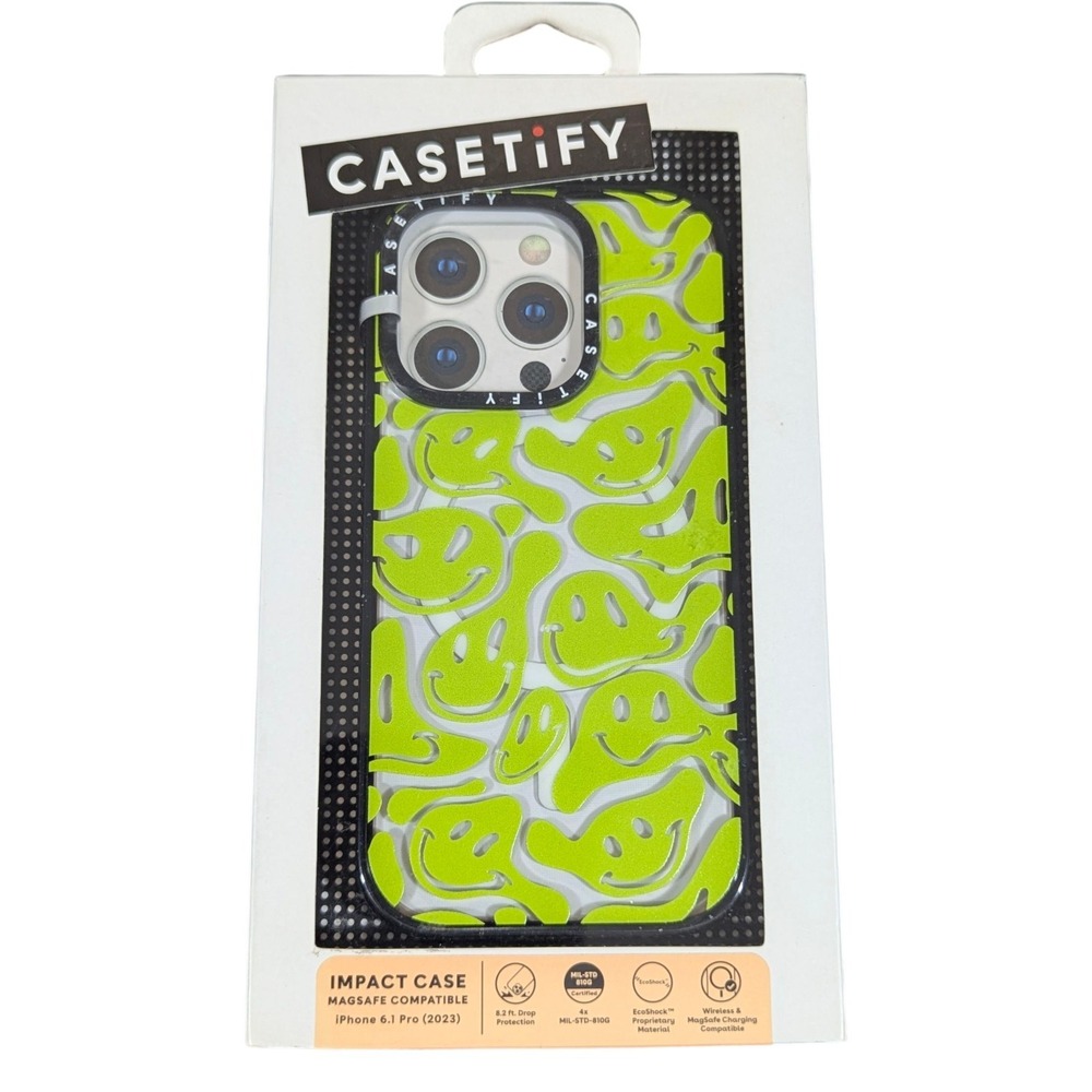 Nn8-O CASETiFY Impact Case w/ Magsafe for iPhone 15 Pro - Acid Smiles Neon Green